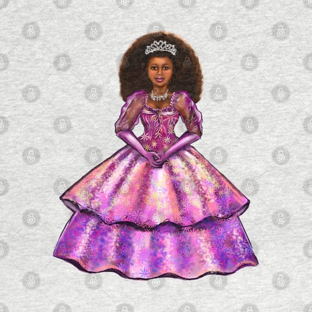 Princess -  Black Afro Princess in purple floral ballgown! beautiful  black girl with Afro hair, brown eyes and dark brown skin. Hair love ! by Artonmytee